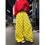 男女宽松休闲百搭直筒拖地长裤 复古波点满印加绒阔腿卫裤 美式 JMJ