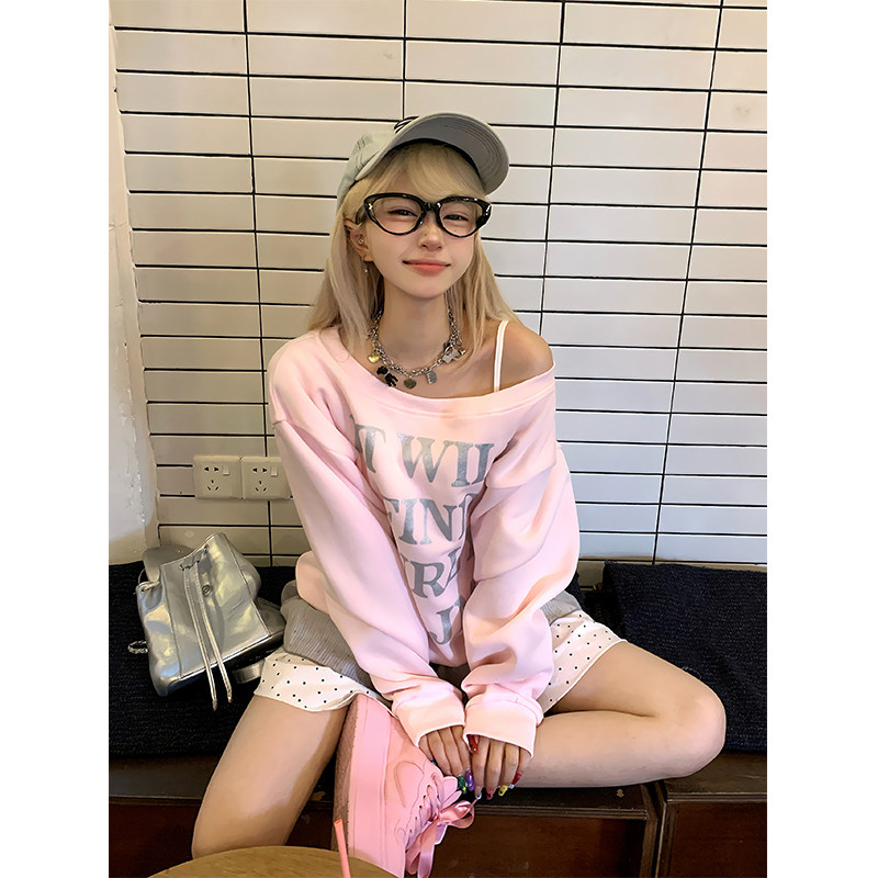 JMJ自制美式复古字母印花斜肩长袖卫衣男女春秋宽松休闲百搭上衣,男装,卫衣,淘宝优惠券,粉丝福利购,淘宝优惠卷