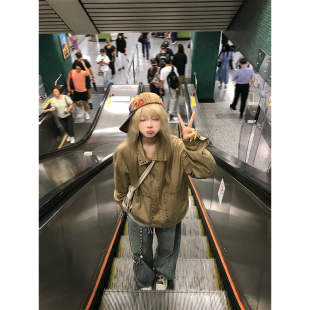 夹克男女秋季 JMJ 工装 翻领铆钉设计感开衫 宽松休闲百搭外套 美式