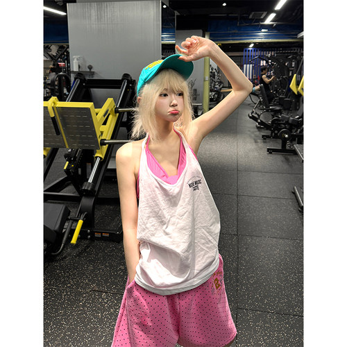 JMJ 美式慵懒松弛感字母印花挂脖露背背心女辣妹夏季宽松显瘦上衣