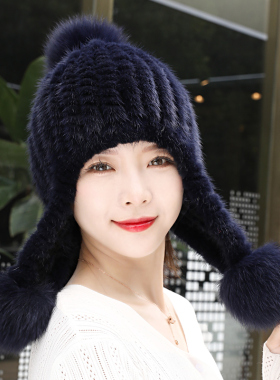 水貂毛貂皮帽女士帽子冬护耳保暖