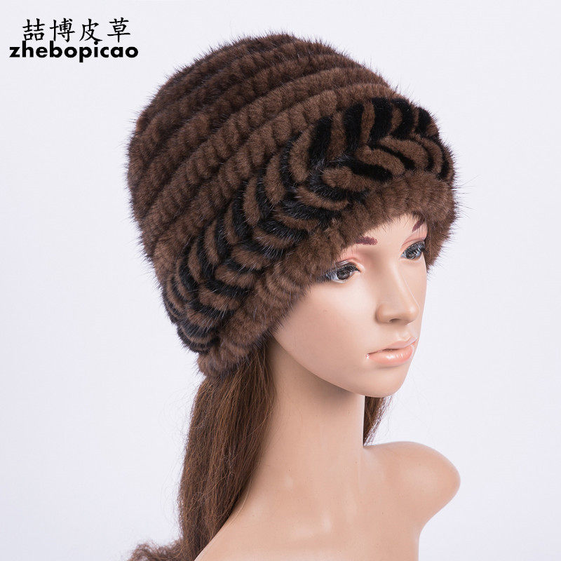 水貂毛皮草帽子女士冬季貂皮帽子保暖加厚护耳编织中老年人妈妈帽