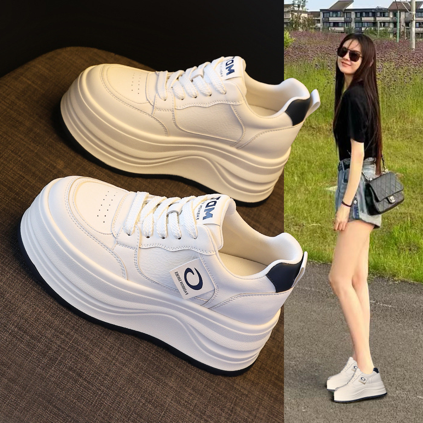 厚底内增高百搭软底小白鞋女2026春季新款松糕运动休闲鞋真皮板鞋,女鞋,时尚休闲鞋,淘宝优惠券,粉丝福利购,淘宝优惠卷