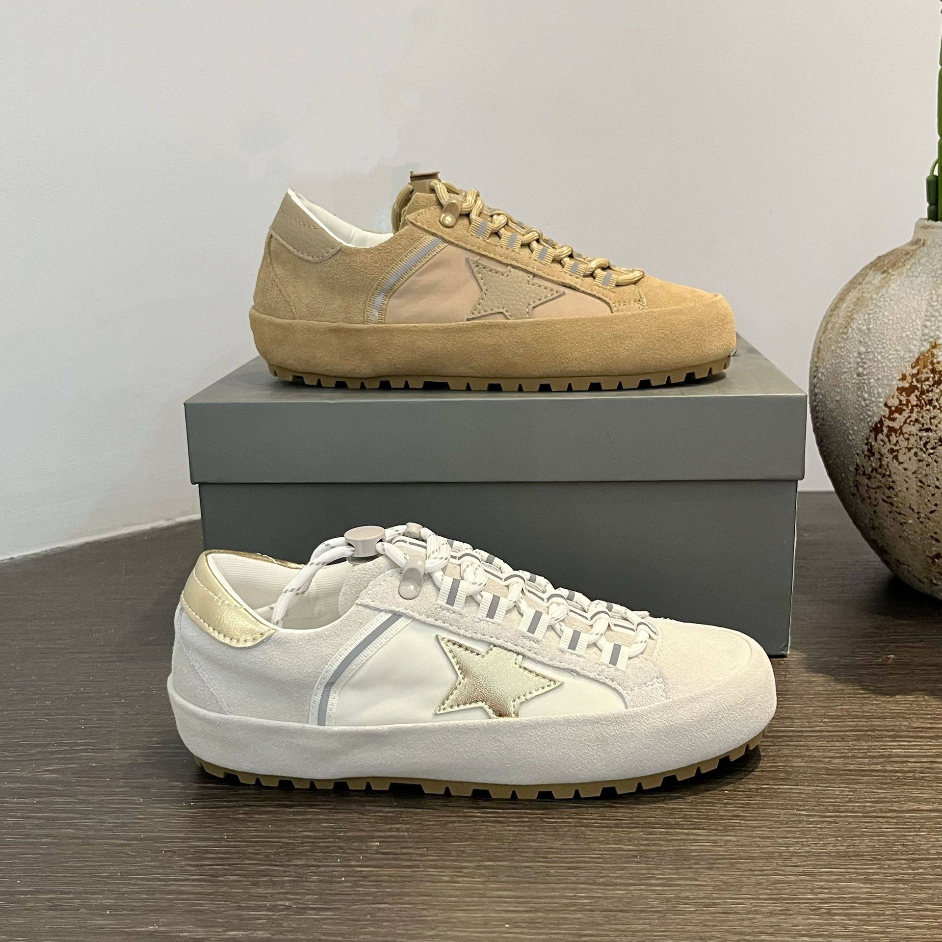 2026春季新款复古做旧星星鞋女厚底增高真皮休闲运动鞋板鞋德训鞋,女鞋,休闲板鞋,淘宝优惠券,粉丝福利购,淘宝优惠卷