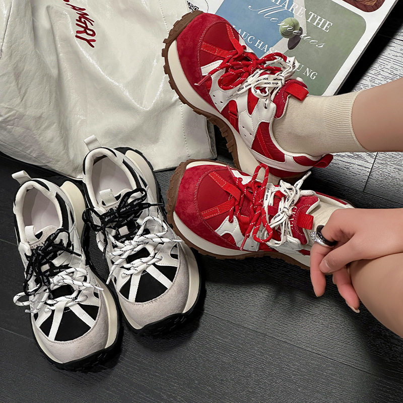 2026春季新款拼接复古老爹鞋多色撞色圆头系带休闲运动百搭潮流鞋,女鞋,时尚休闲鞋,淘宝优惠券,粉丝福利购,淘宝优惠卷
