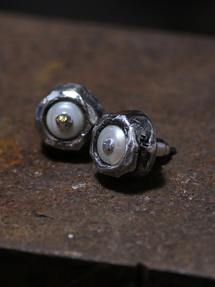 跋折罗VAJRA纯银耳钉藏地老珍珠