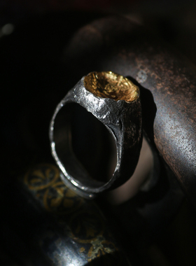 跋折罗VAJRA手工银戒指24k包金