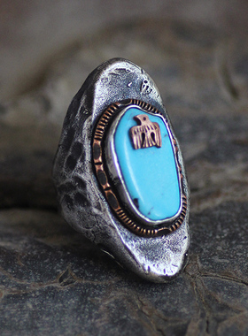 跋折罗VAJRA原创《苍穹之心》手工银马鞍戒美国松石戒指复古游牧