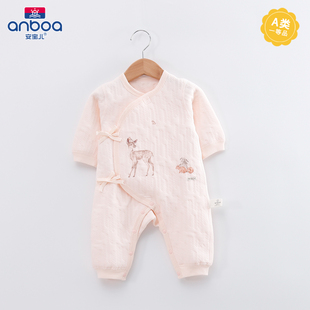 安宝儿婴幼儿夹丝连体衣睡衣爬服秋冬新生儿哈衣宝宝绑带和尚服厚