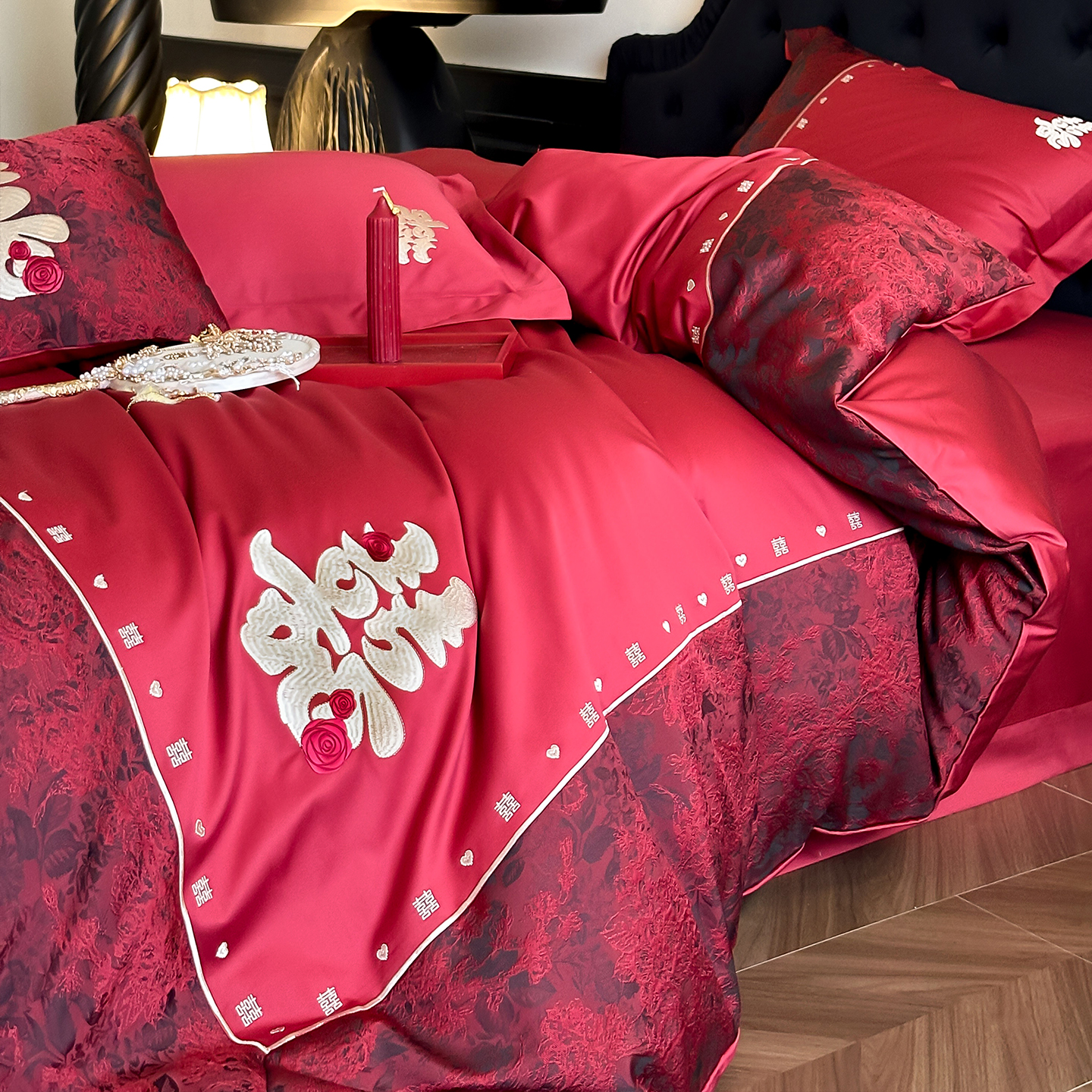 高端复古风长绒棉全棉四件套红色
