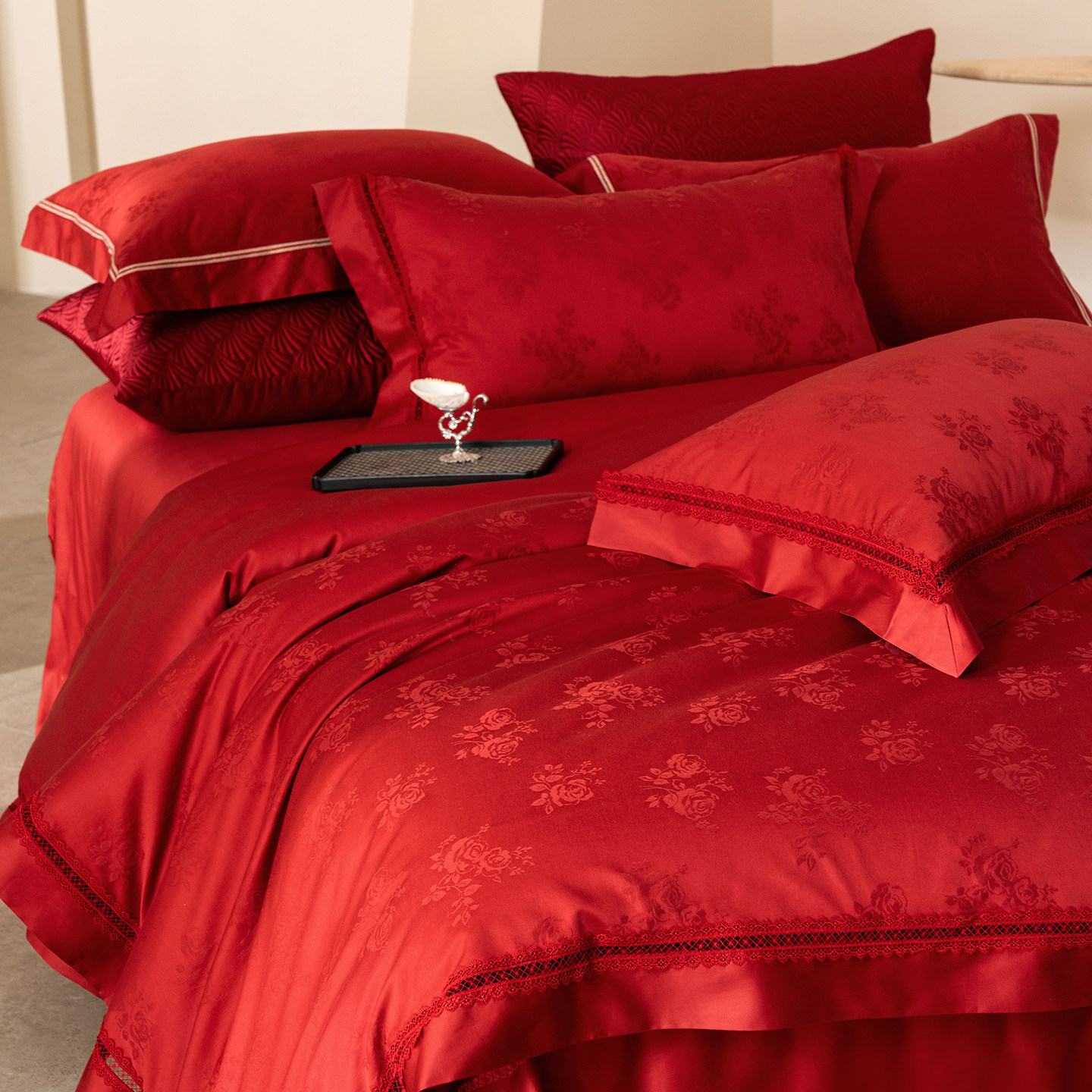 喜庆精美提花长绒棉四件套轻奢高级感主卧室被套结婚床单双人床品