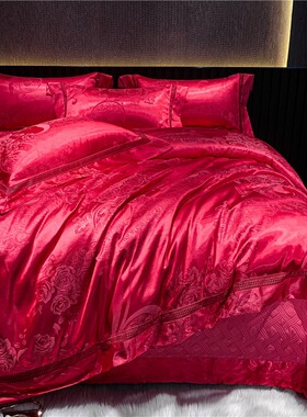 奢华贡缎提花全棉镂空四件套宽边高级感主卧室被套纯棉床盖2m床品