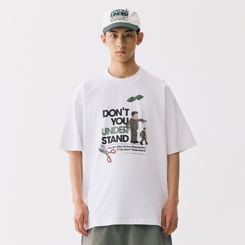 YKHD 提线木偶美式复古短袖T恤夏季原创设计宽松休闲半袖上衣男潮