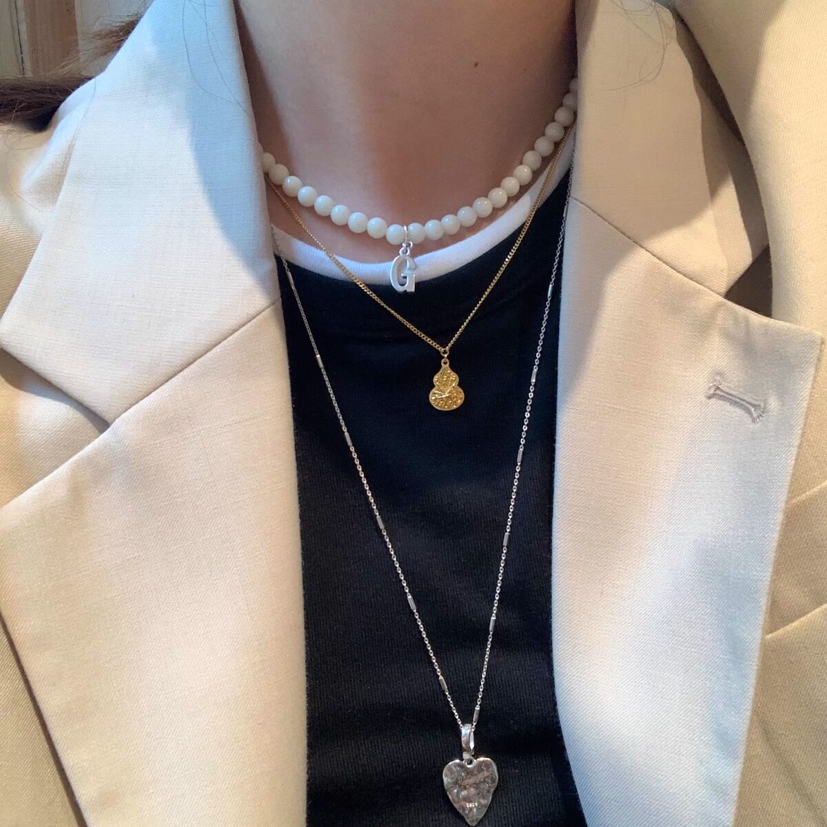 原创自制 白珊瑚字母吊坠项链秋冬项链叠戴 字母随机