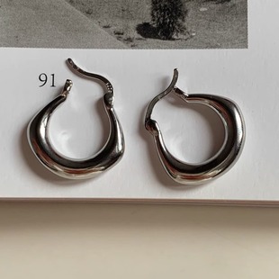 简约u型耳圈耳环 纯银耳针 ｜