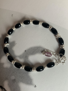 椭圆黑玛瑙泰国碎银手链 ｜原创自制