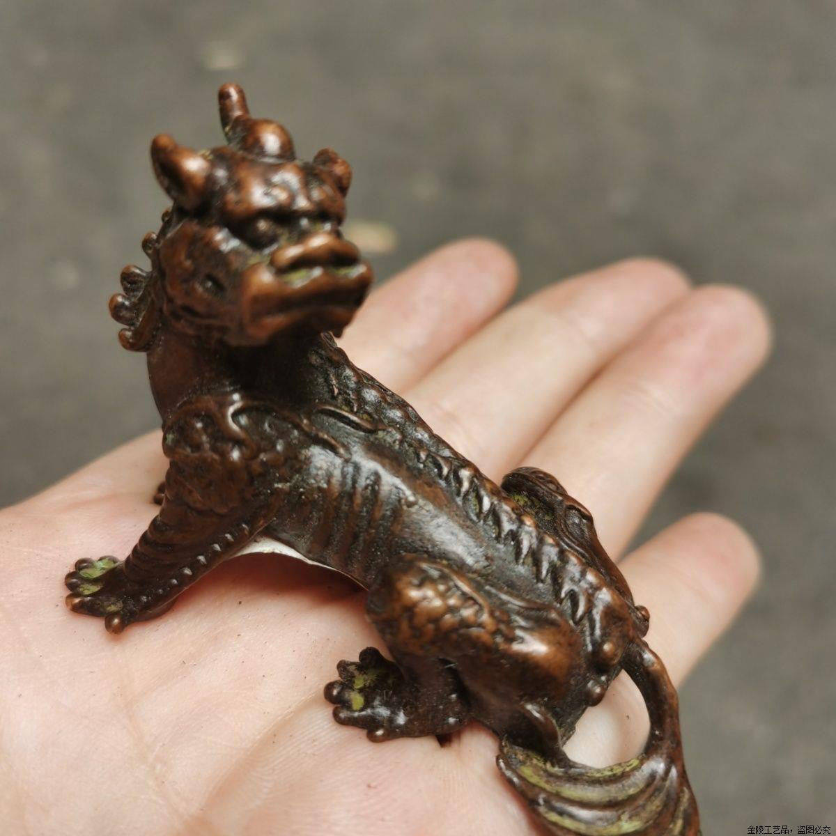 古玩杂项旧藏老紫铜谛听神兽小摆件地藏王坐骑瑞兽铜雕茶桌工艺品