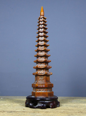 雷击木雕刻文昌塔摆件