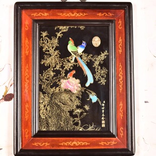 古玩杂项珐琅彩掐金丝花鸟瓷板画挂屏摆件家居装饰品客厅玄关挂画