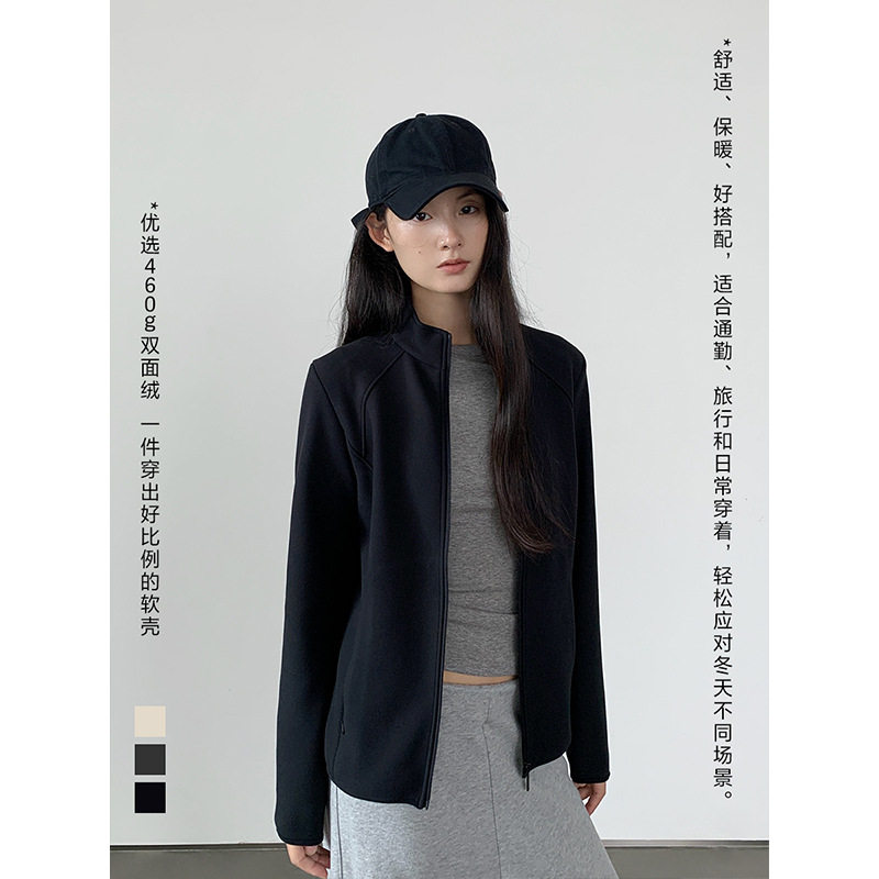 楠涛【小糯米】立领拼接双面绒保暖外套女秋冬新款显瘦加绒上衣