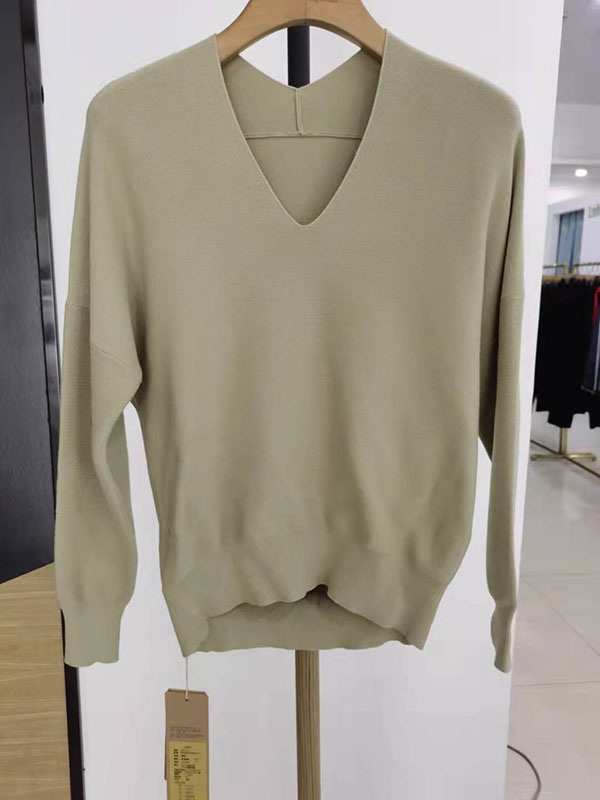 dins秋冬装新款女士针织衫宽松休闲V领百搭毛衣Q1BW20MY8825