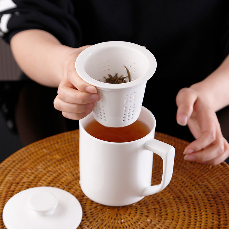 骨瓷茶漏茶杯滤茶杯家用水杯泡茶杯陶瓷白瓷办公杯定制logo