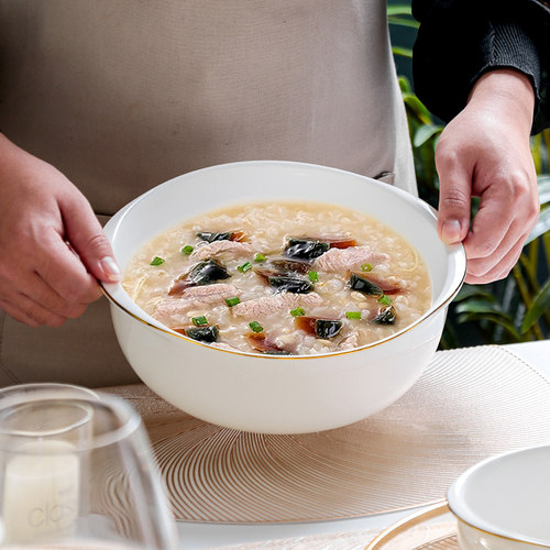 骨瓷金边小双耳面碗大汤碗面碗骨瓷简约可微波陶瓷盛汤盆螺蛳粉碗