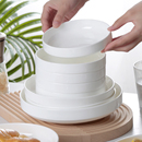 纯白骨瓷盘子合意家用菜盘中式 护边陶瓷深盘8寸汤盘菜碟子白色