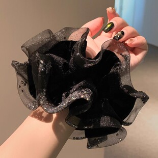 韩国ins风小众设计感碎钻网纱丝绒双层大肠发圈气质头绳马尾皮筋