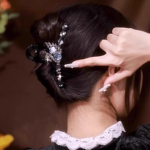 双面小天鹅闪钻抓夹2025新款发夹高端气质后脑勺盘发鲨鱼夹子头饰