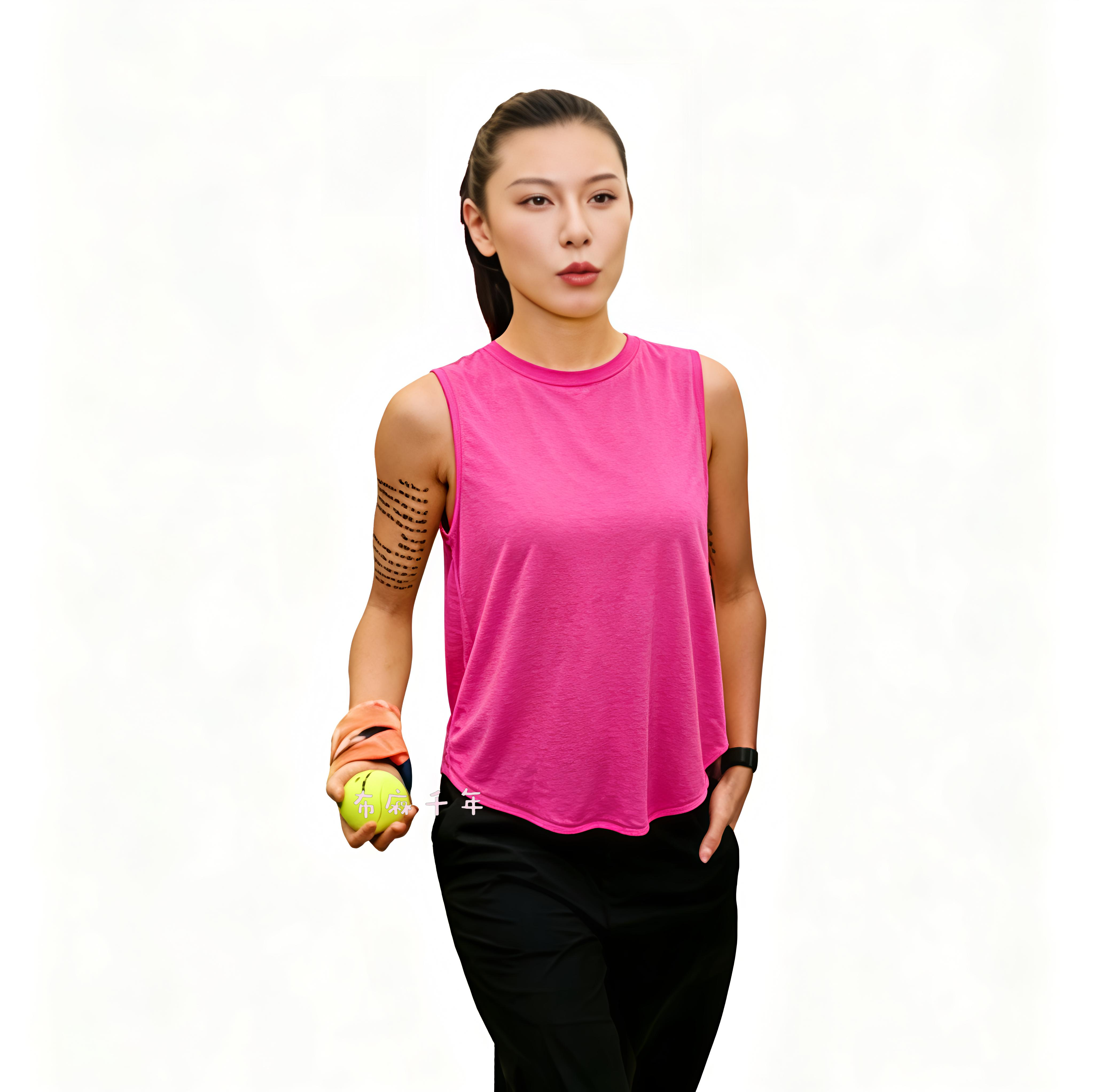 yuyuanna女无袖圆领简约背心高弹透气休闲半袖T恤运动健身瑜咖服