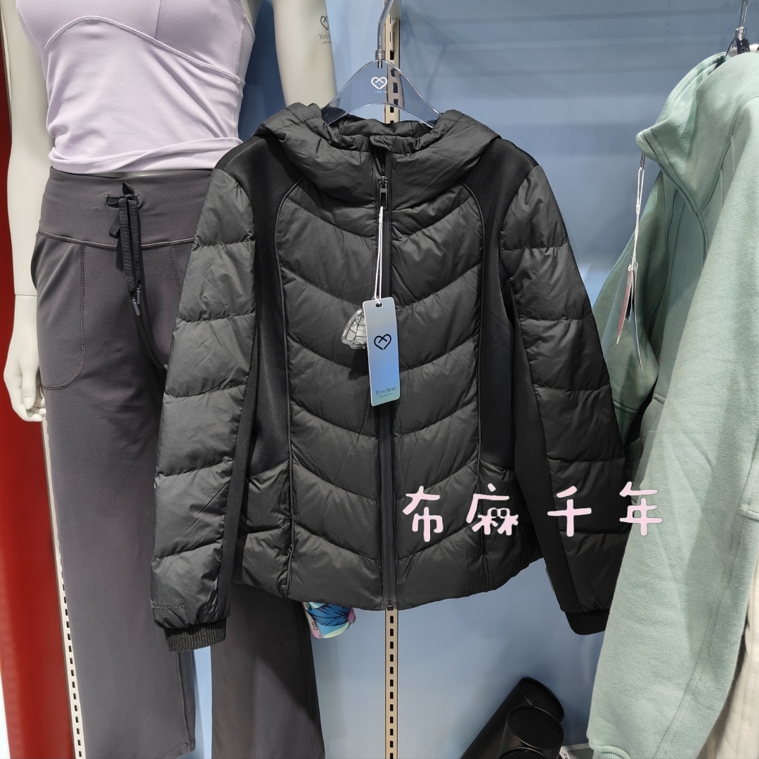 yuyuanna连帽鹅绒服冬季保暖棉衣羽绒拉链外套上衣显瘦跑步瑜伽