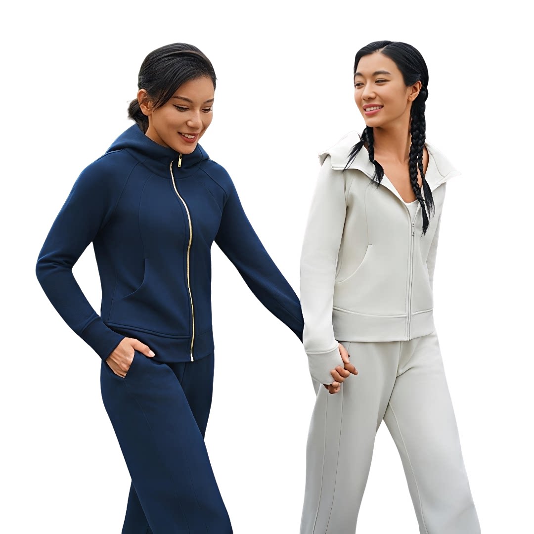 yuyuanna女士连帽薄绒加绒拉链开衫卫衣保暖减龄休闲修身外套时尚