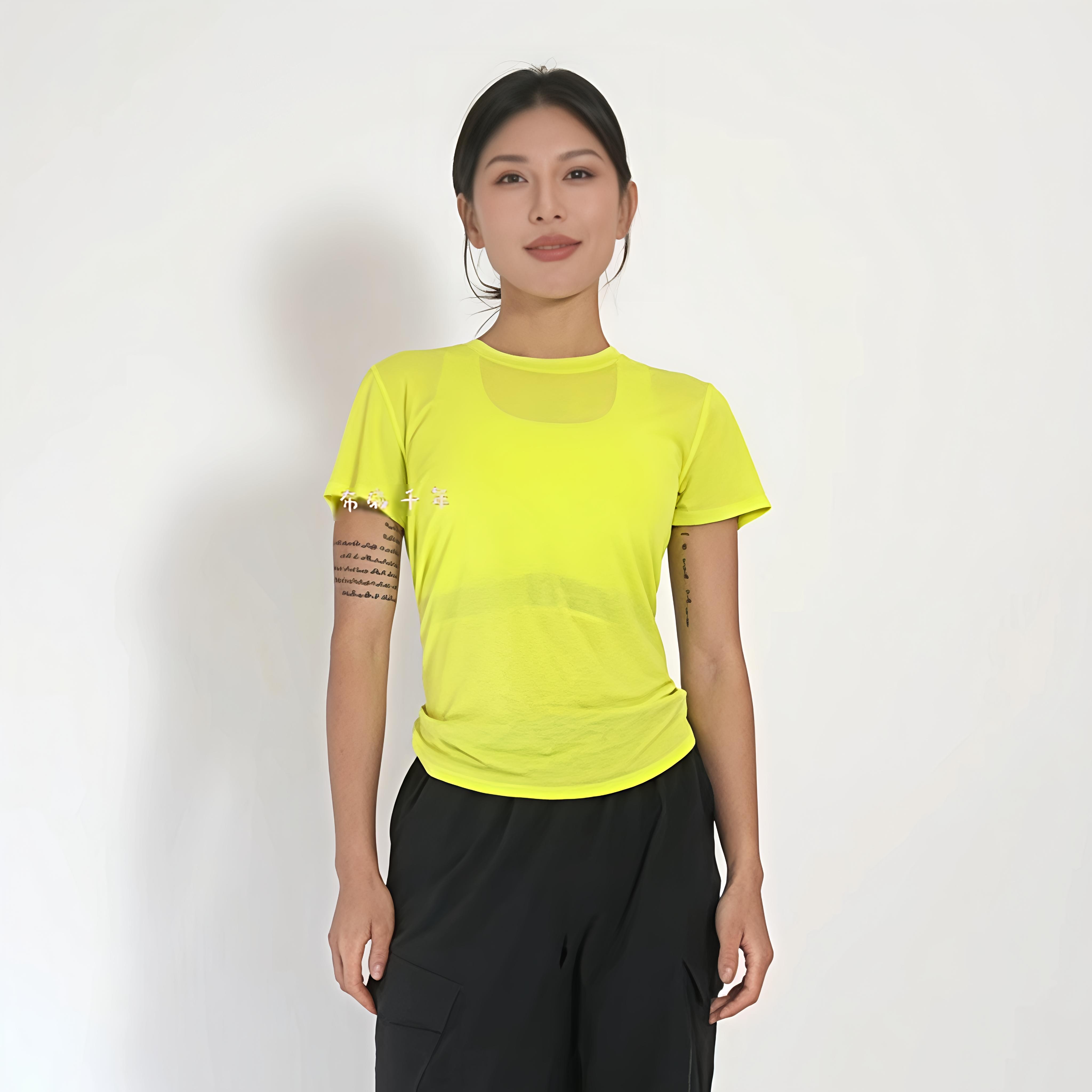 yuyuanna女短袖跑步圆领简约高弹透气休闲半袖T恤运动健身瑜咖服