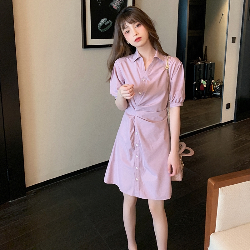 2021 spring and summer new French gentle style shirt skirt women's design feeling waist show thin style dress