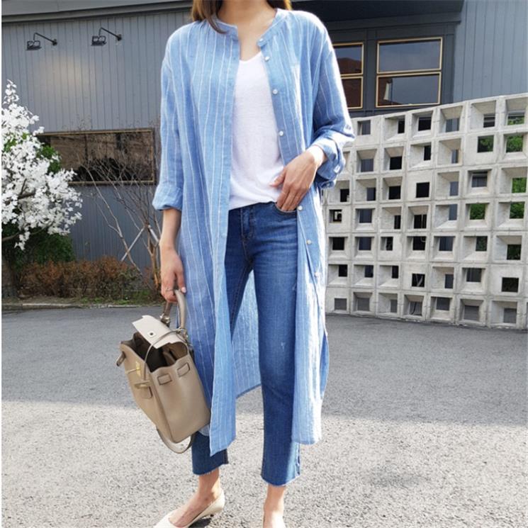 Blue and white striped shirt women's fashion early autumn 2020 new women's wear blue academy style medium length lining skirt BF