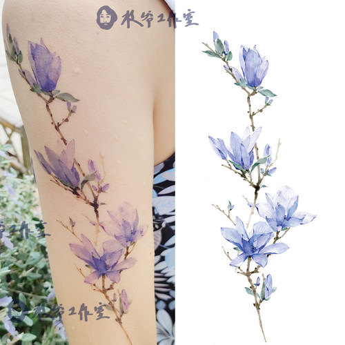 枝爷原创玉兰仙子纹身贴广玉兰花朵古风少女国风花臂买一送一包邮