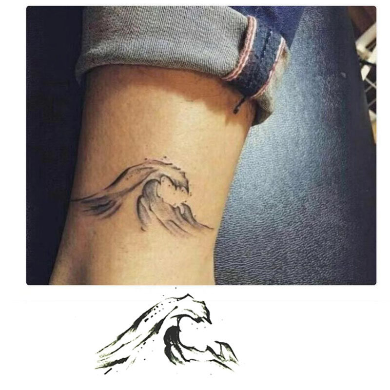 草本果汁李现脚踝海浪纹身贴韩商言海浪潜水刺青防水持久帅气果汁