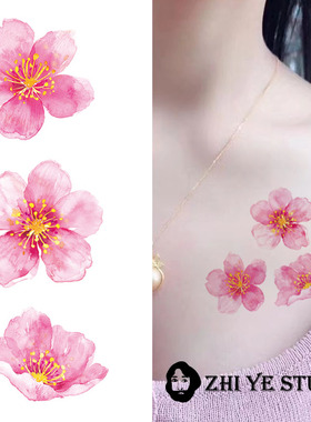 枝爷山寺桃花纹身贴粉色花朵花苞花瓣少女防水持久中国风复古国潮