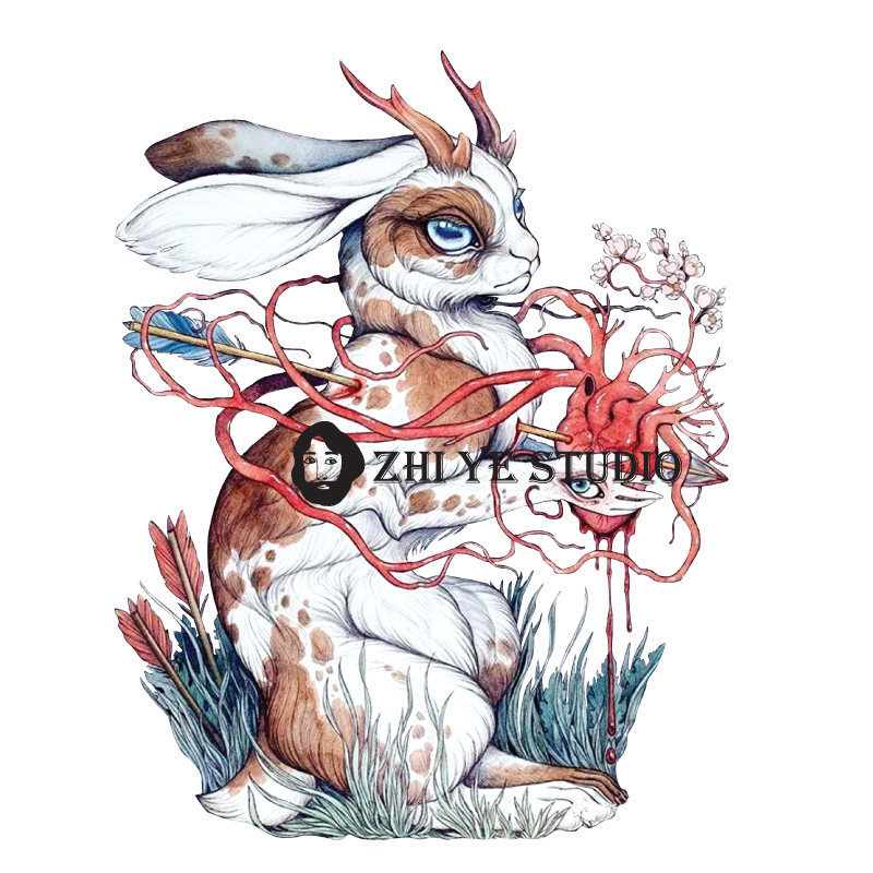 加卡洛普角兔纹身贴中世纪暗黑心脏受伤的兔子花臂买一送一包邮