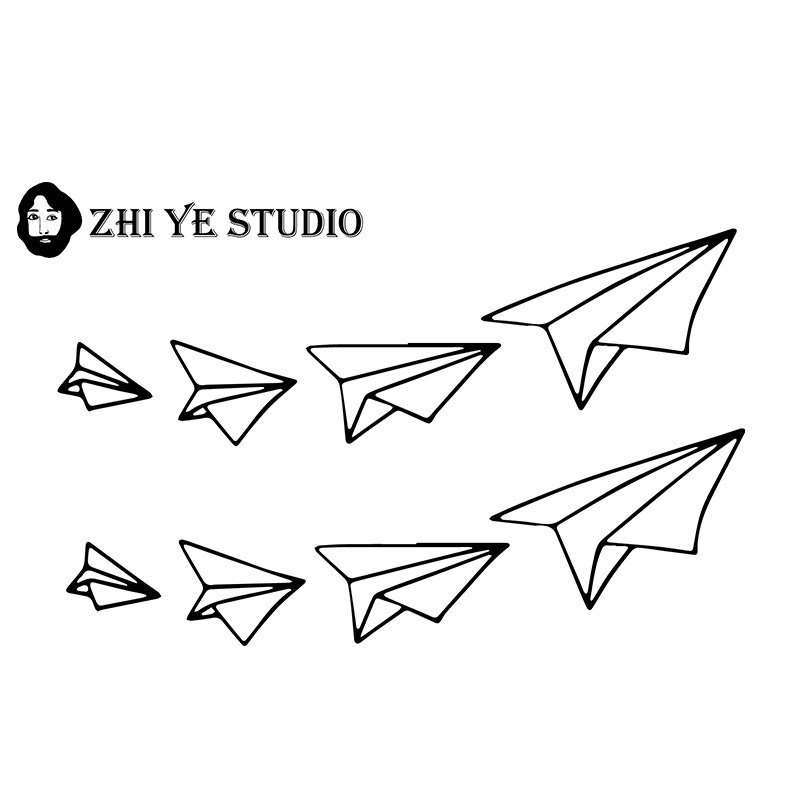 枝爷原创飞向明天的纸飞机纹身贴持久防水男脖子小清新