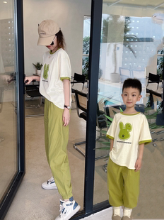 套装 两件套 韩版 2024夏季 新款 高端纯棉亲子装 母子母女运动装 特别