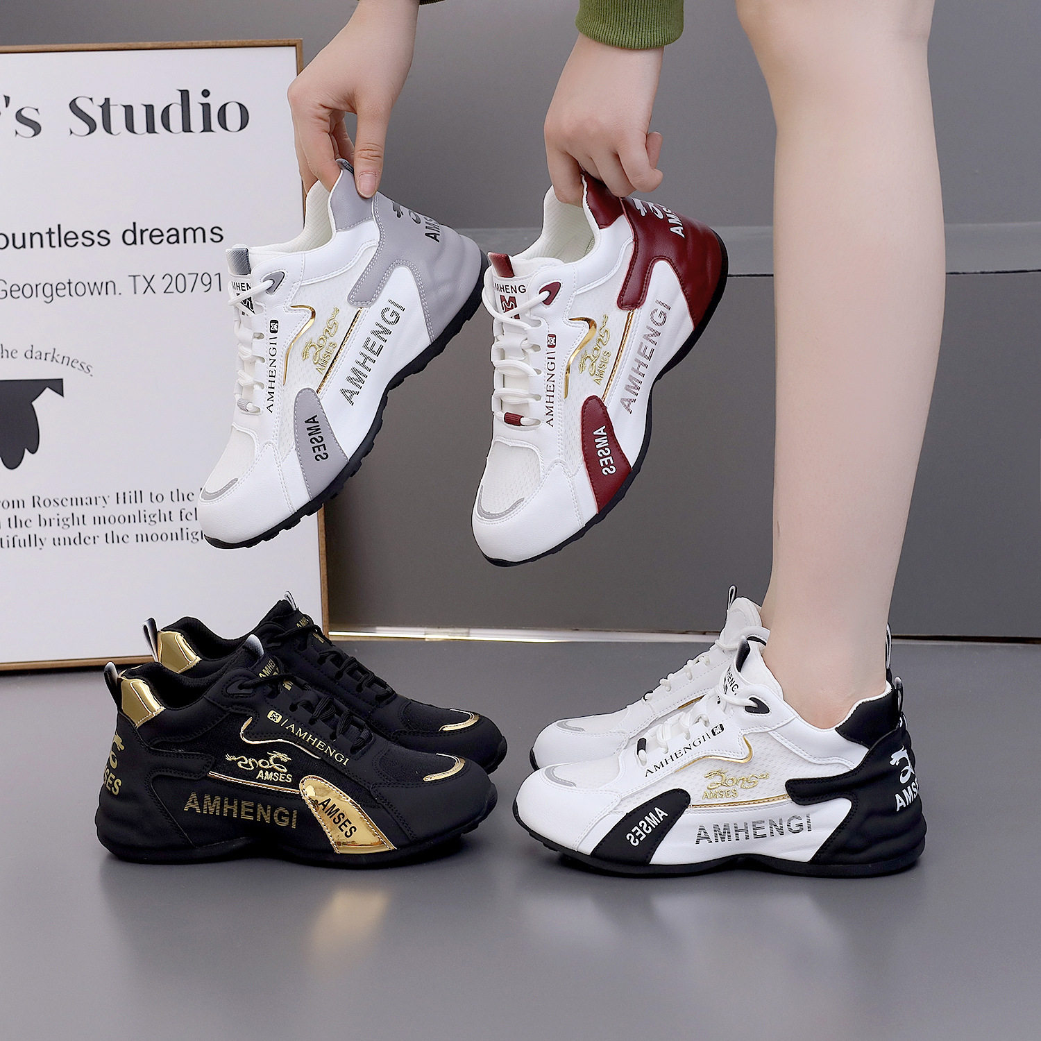 【巨芙蓉直销6877】皮面运动鞋男女情侣皮蓬老爹鞋百搭跑步鞋