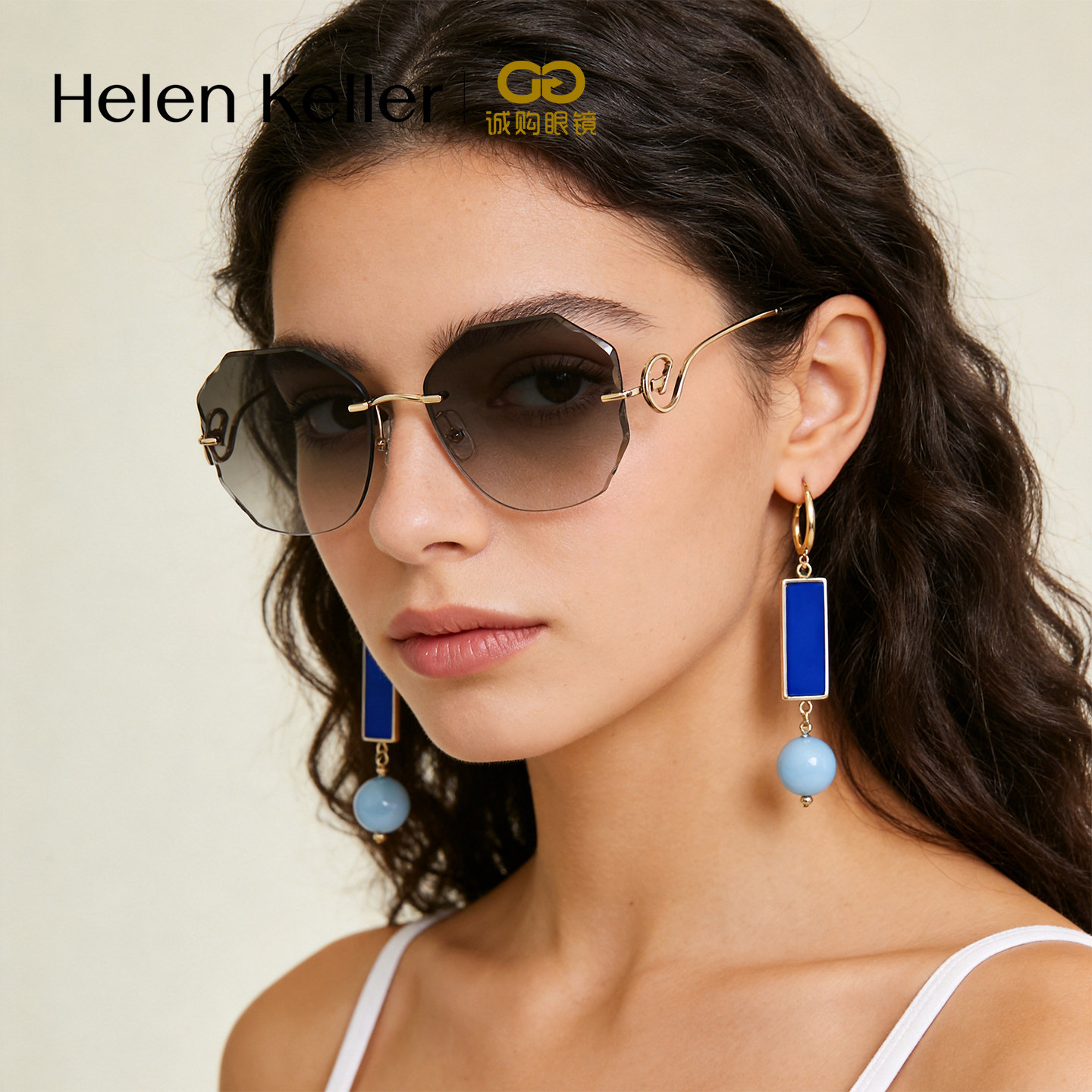 海伦凯勒创意框型墨镜别致百搭时尚出街女防晒防uv400偏光太阳镜