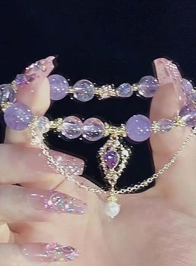 新中式紫水晶串珠手链轻奢小众精致百搭气质手串学生闺蜜礼物