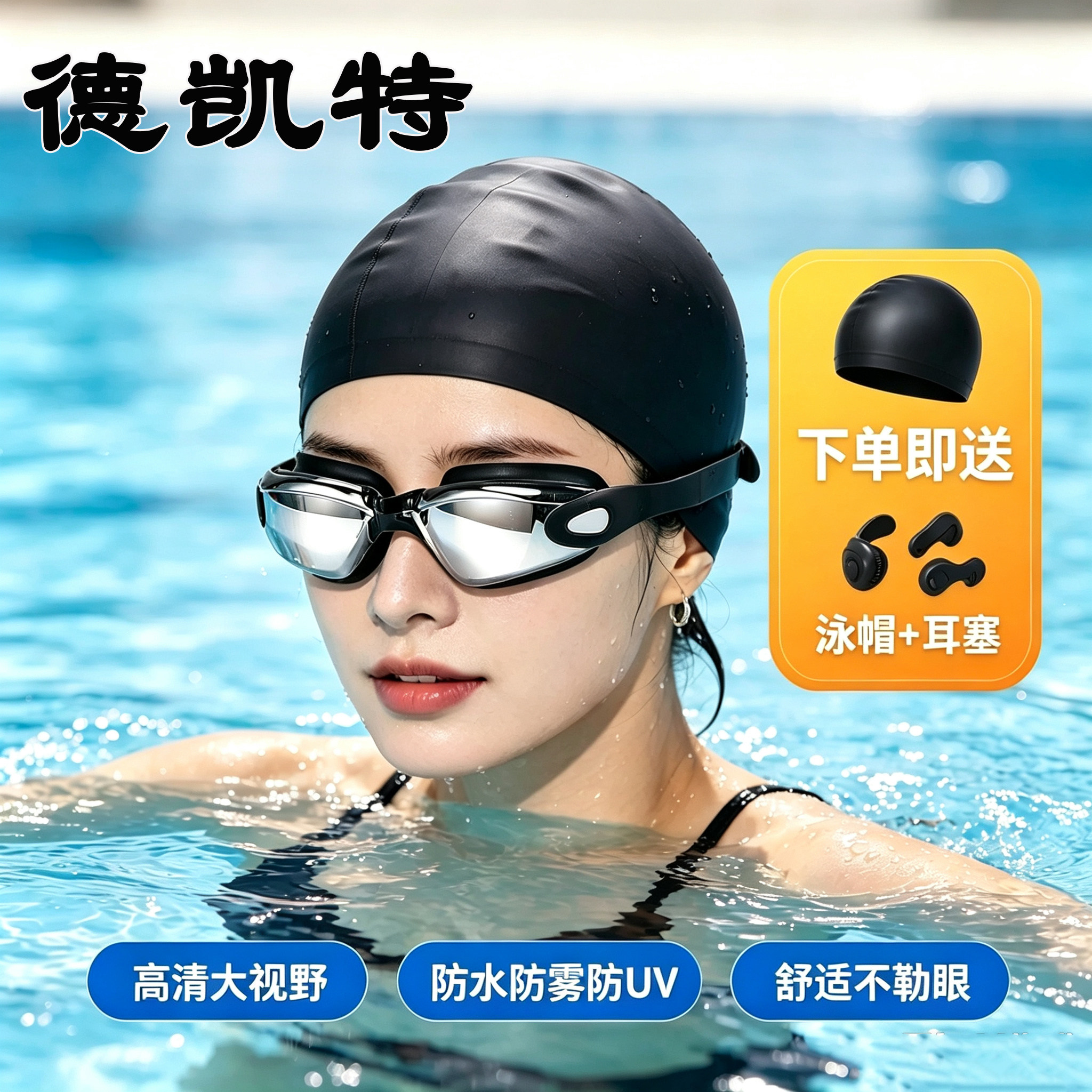 德凯特成人泳镜泳帽套装近视泳镜泳镜
