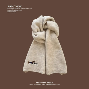 nkmy围巾日系刺绣小狗针织女秋冬季学生骑车保暖百搭仿羊绒情侣围