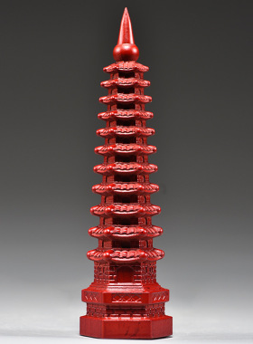 红色桃木雕刻11层文昌塔摆件实木11层文昌塔红木家居办公室工艺品