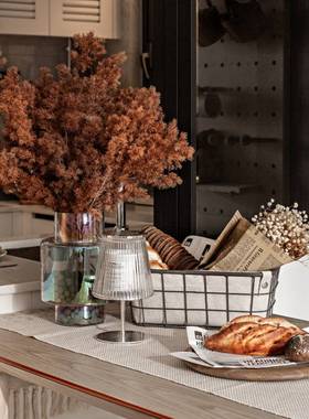 YU'屿物 样板间厨房中岛台水吧台装饰品花艺花瓶西餐面包蛋糕食物