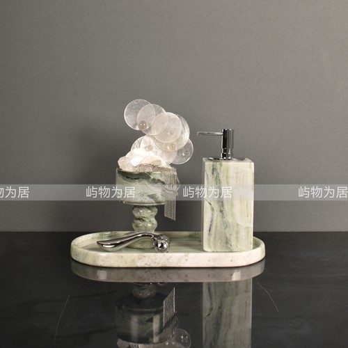 屿物为居 现代轻奢样板间绿色大理石卫浴托盘洗手液香薰饰品摆件